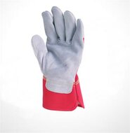 Rakodókesztyű, marhahasítékbőr, 11-es méret, szürke/piros, (12 pár)
