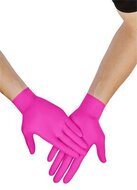 Védőkesztyű, egyszer használatos, nitril, M méret, 100 db, púder nélküli, magenta, (100 db)