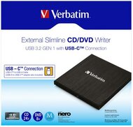 VERBATIM - CD/DVD író, vékony, fém ház, USB 3.2 - USB-C, - 43886