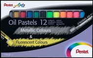 Olajpasztell kréta, PENTEL, "Arts", 12 különböző fluoreszkáló és metál szín, (12 db)