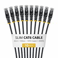 Startech - 25 cm-es fekete vékony CAT6 hálózati kábel, 10 darabos - N6PAT25CMBKS10PK