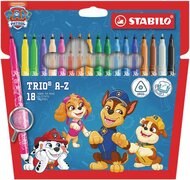 Filctoll készlet, 0,7 mm, STABILO "Trio A-Z", Mancs őrjárat, 18 különböző szín, (18 db)