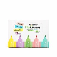 Szövegkiemelő készlet, 1-5 mm, FLEXOFFICE "Flexliner", vegyes pasztell színek, (12 db)