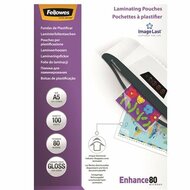 Meleglamináló fólia, 80 mikron, A5, fényes, 100 db, FELLOWES, (100 db)