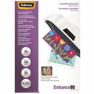 Meleglamináló fólia, 80 mikron, A4, fényes, öntapadó, 100 db, FELLOWES, (100 db)
