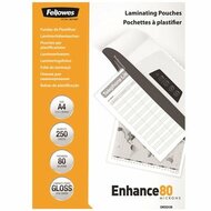 Meleglamináló fólia, 80 mikron, A4, fényes, 250 db, FELLOWES, (250 db)