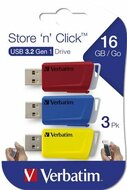 VERBATIM - Store 'n' Click USB meghajtó 3 x 16 GB piros / kék / sárga - 49306