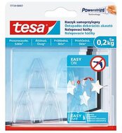 Műanyag akasztó, ragasztócsíkkal, kis méret, TESA "Powerstrips®", átlátszó, (5 db)