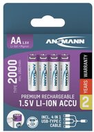 ANSMANN - akku, Li-ion, Lítium, ceruza, AA, 2000 mAh, USB-C kábellel tölthető, 4 db - 4013674193974
