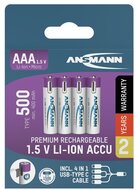 ANSMANN - akku, Li-ion, Lítium, micro ceruza, AAA, 500 mAh, Játékvezérlőkhöz is, USB-C kábellel tölthető, 4 db - 4013674193967