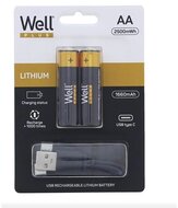 WELL akku elem, USB-C kábellel újratölthető, ceruza (AA) 1660mAh, 2db/Cs