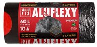 Szemeteszsák, zárószalagos, 60 l, 10 db, 64x69 cm, 33 µ, ALUFIX "Aluflexy", fekete, (10 db)