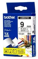Brother TZE-221 laminált P-touch szalag (9mm) Black on White - 8m
